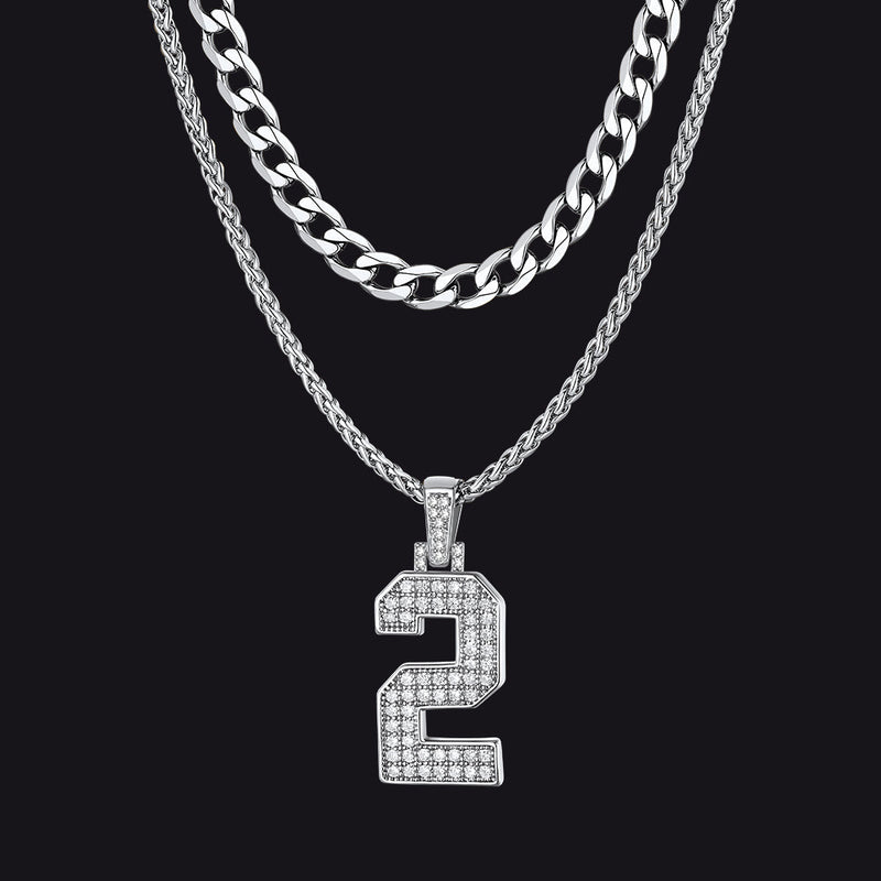 Cuban Chain & Baseball Jersey Number Layered Necklaces Set for