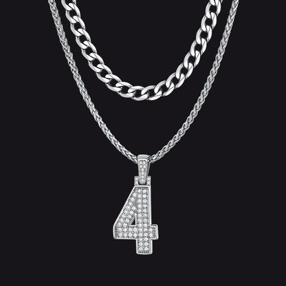 Cuban Chain & Baseball Jersey Number Layered Necklaces Set for