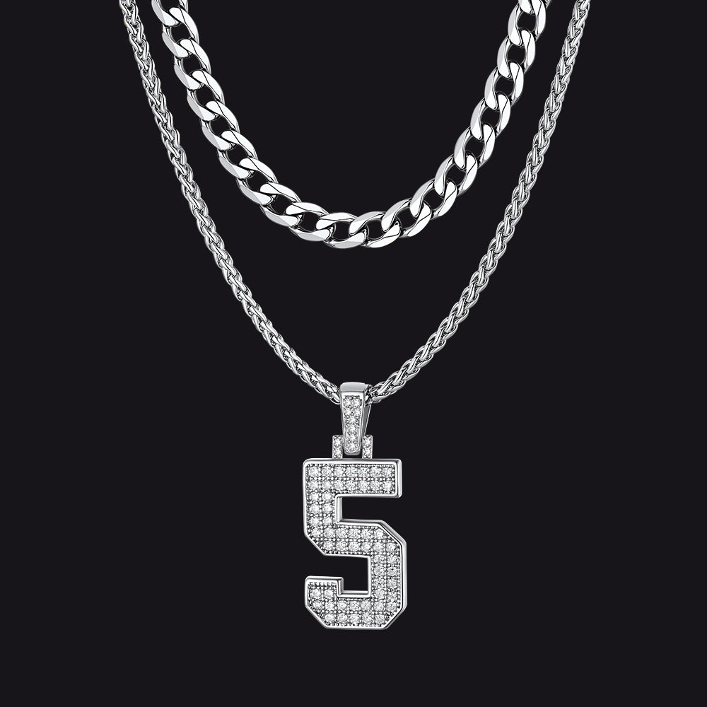 Cuban Chain & Baseball Jersey Number Layered Necklaces Set for