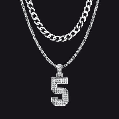 Cuban Chain & Baseball Jersey Number Layered Necklaces Set for