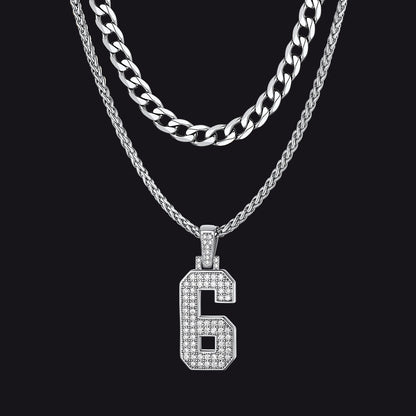 Cuban Chain & Baseball Jersey Number Layered Necklaces Set for
