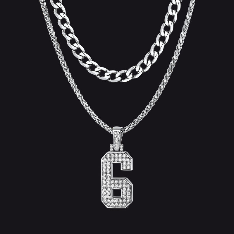 Cuban Chain & Baseball Jersey Number Layered Necklaces Set for