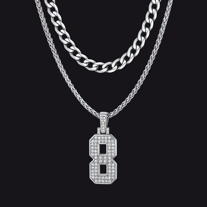 Cuban Chain & Baseball Jersey Number Layered Necklaces Set for