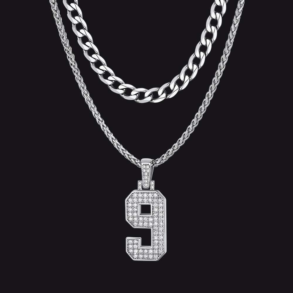 Cuban Chain & Baseball Jersey Number Layered Necklaces Set for