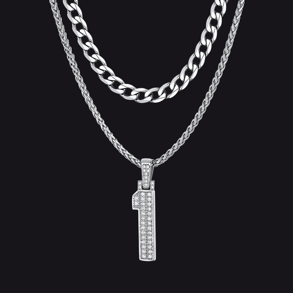 Cuban Chain & Baseball Jersey Number Layered Necklaces Set for