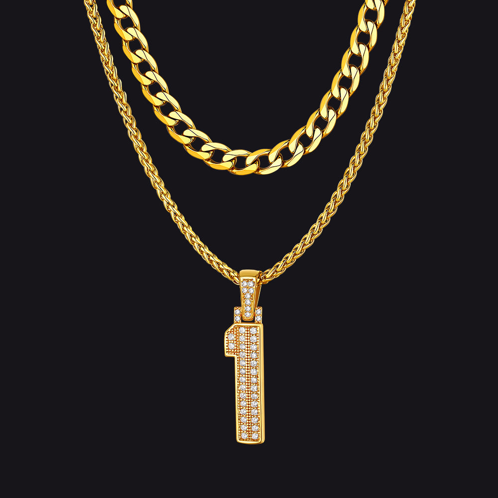 Cuban Chain & Baseball Jersey Number Layered Necklaces Set for