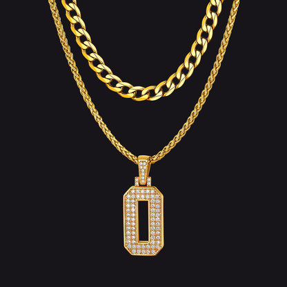 Cuban Chain & Baseball Jersey Number Layered Necklaces Set for
