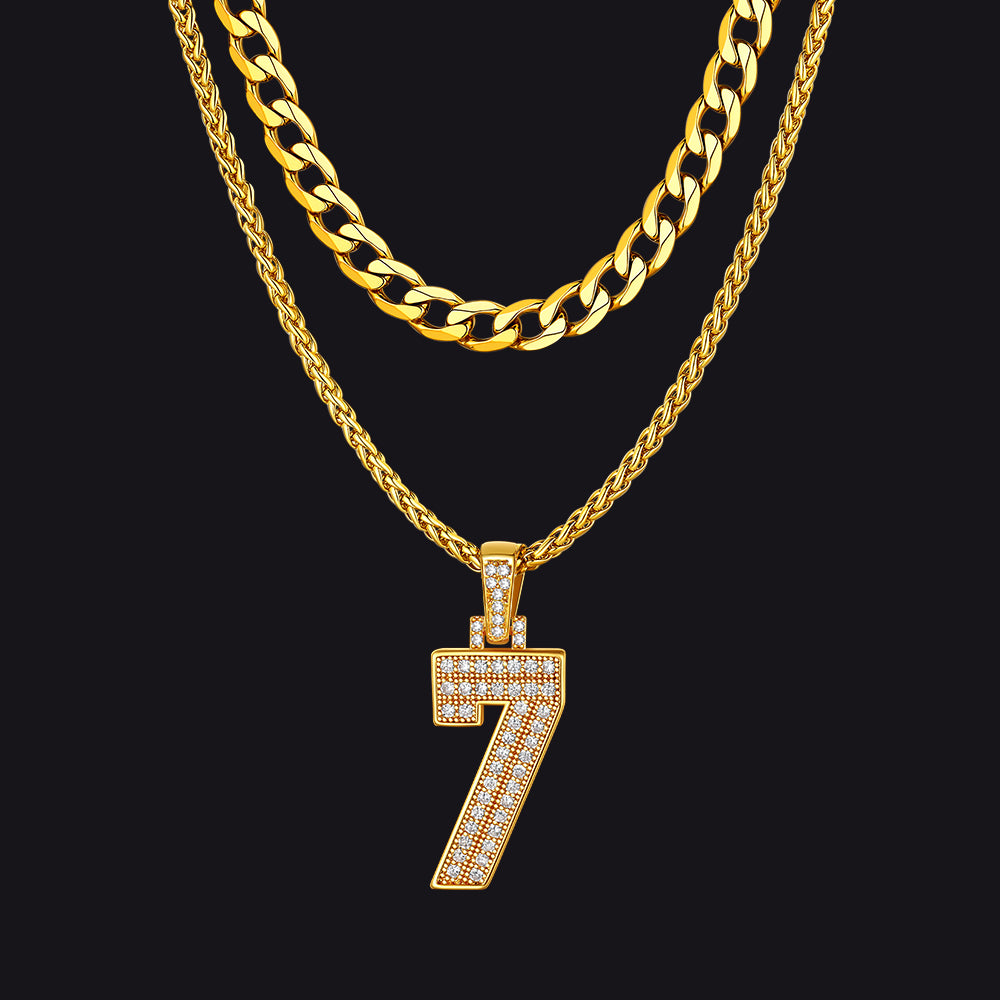 Cuban Chain & Baseball Jersey Number Layered Necklaces Set for