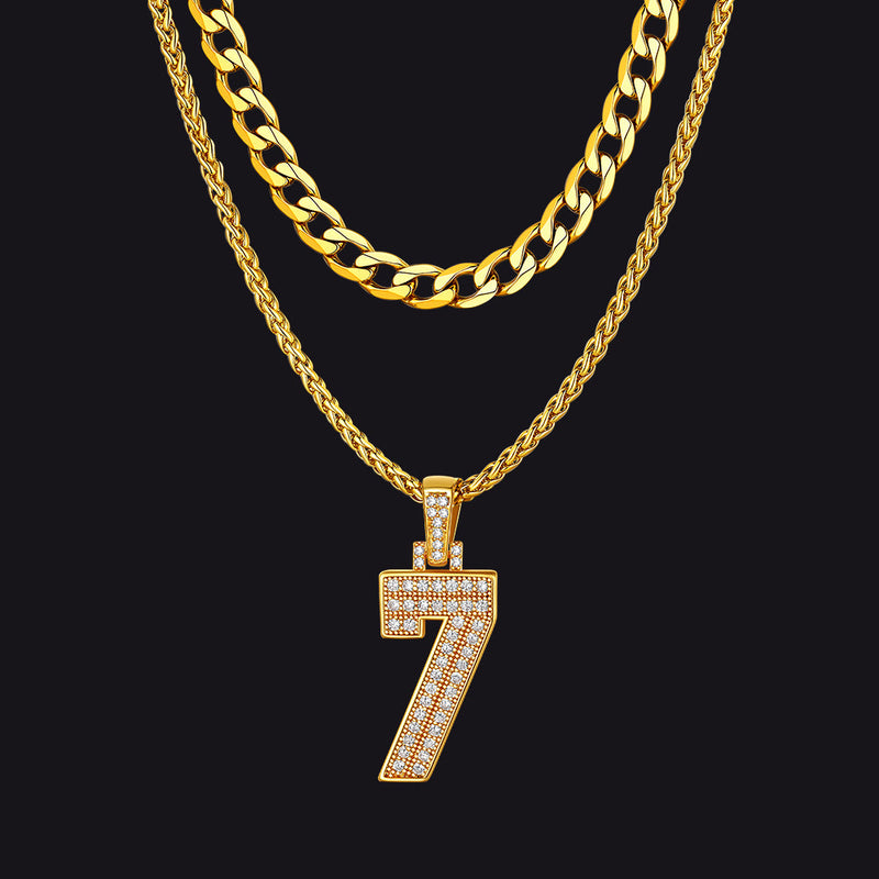 Cuban Chain & Baseball Jersey Number Layered Necklaces Set for
