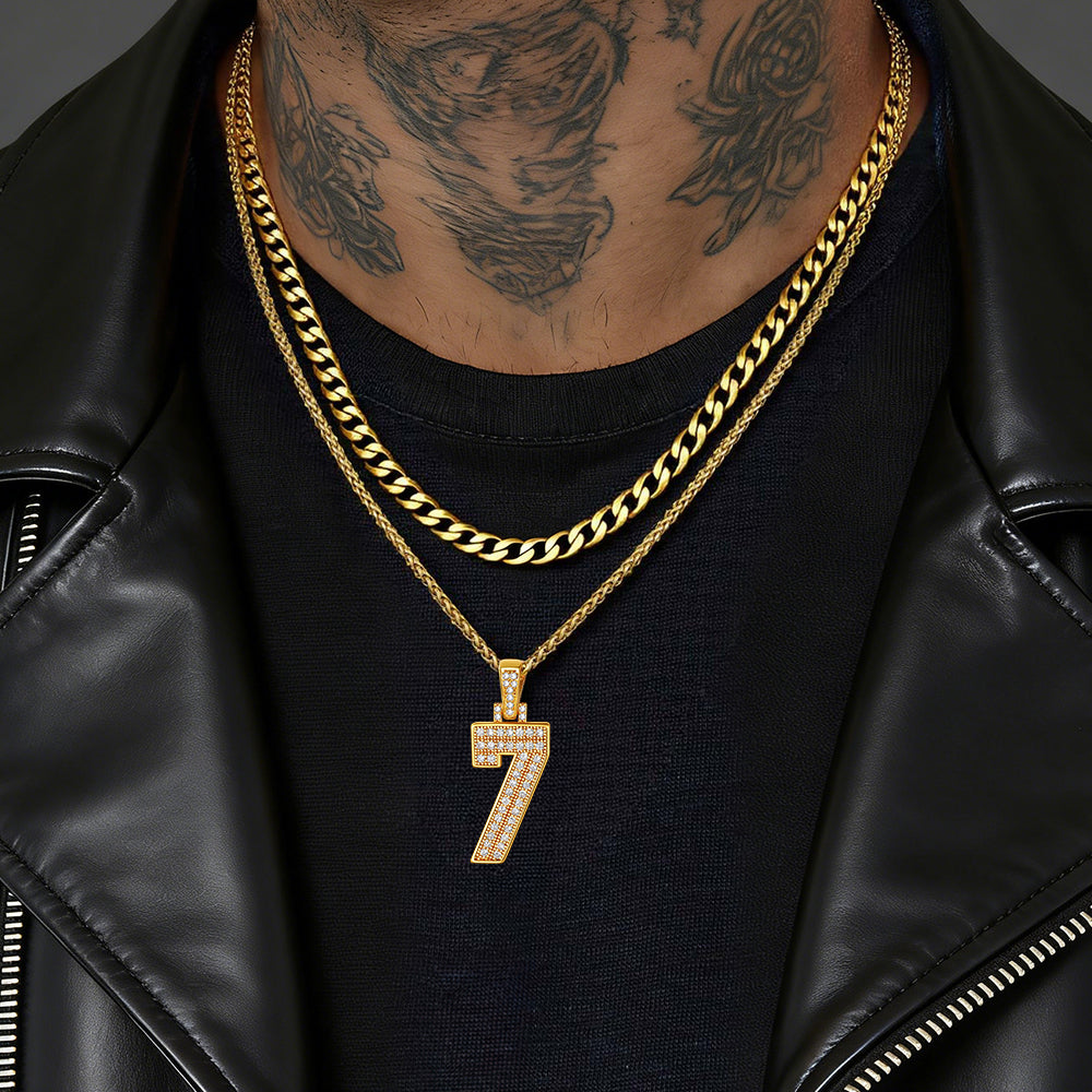 Cuban Chain & Baseball Jersey Number Layered Necklaces Set for