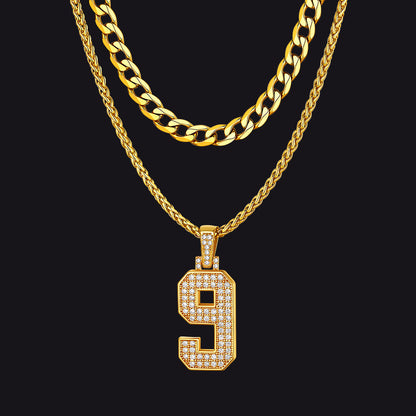 Cuban Chain & Baseball Jersey Number Layered Necklaces Set for