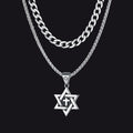 Curb Chain & Star of David With Cross Layered Necklaces Set for