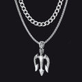 Poseidon Trident & Curb Chain Layered Necklaces Set for