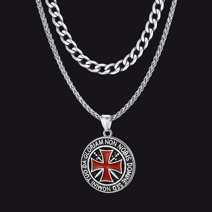 Cuban Chain & Templar Cross Medallion Necklace Set for
