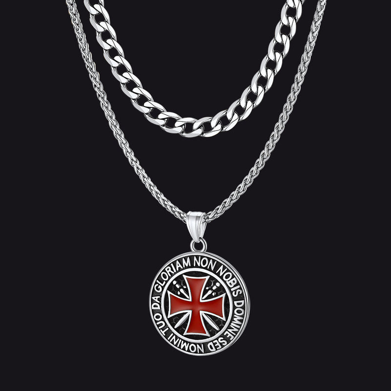 Cuban Chain & Templar Cross Medallion Necklace Set for