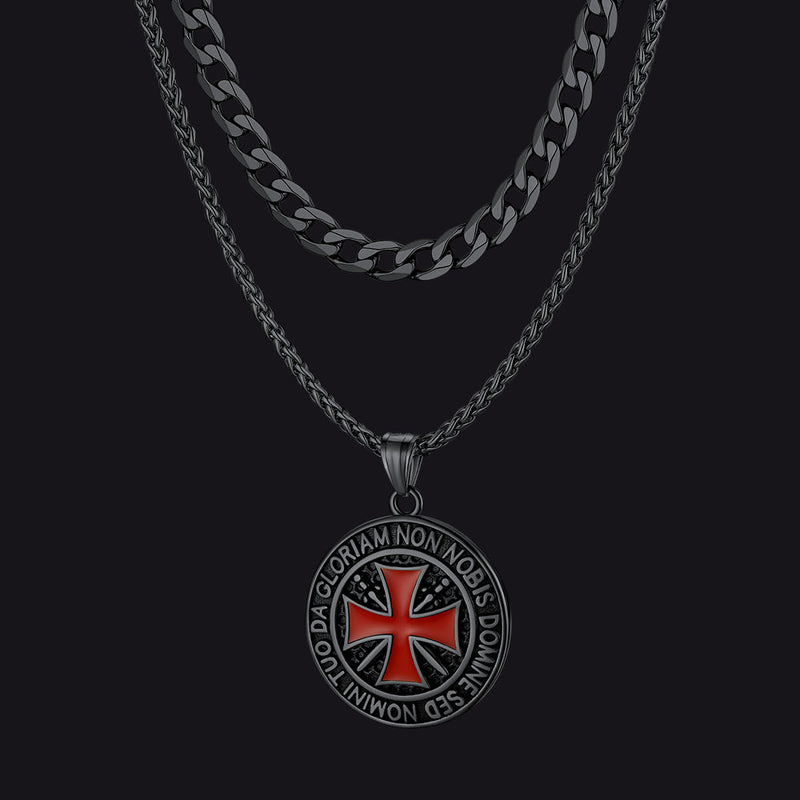 Cuban Chain & Templar Cross Medallion Necklace Set for