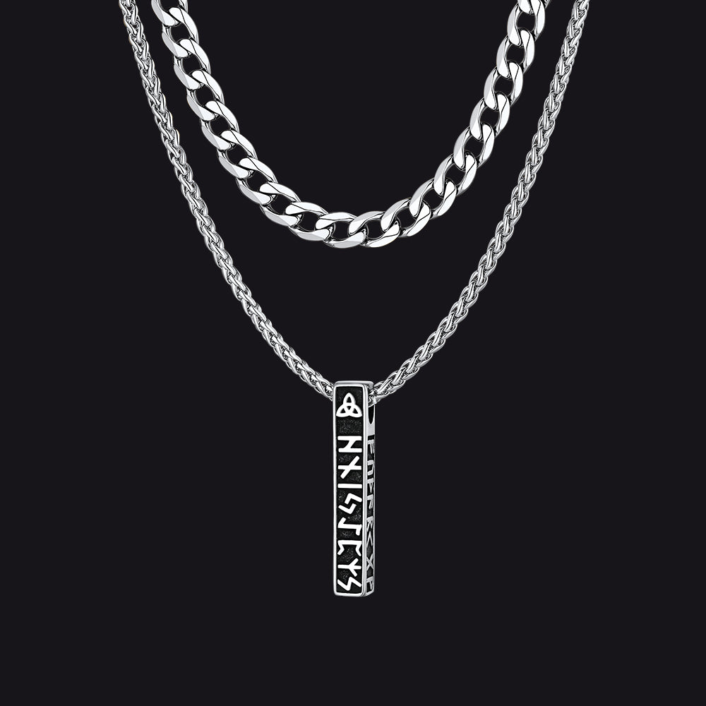 Cuban Chain & Viking Runes Bar Layered Necklaces Set for