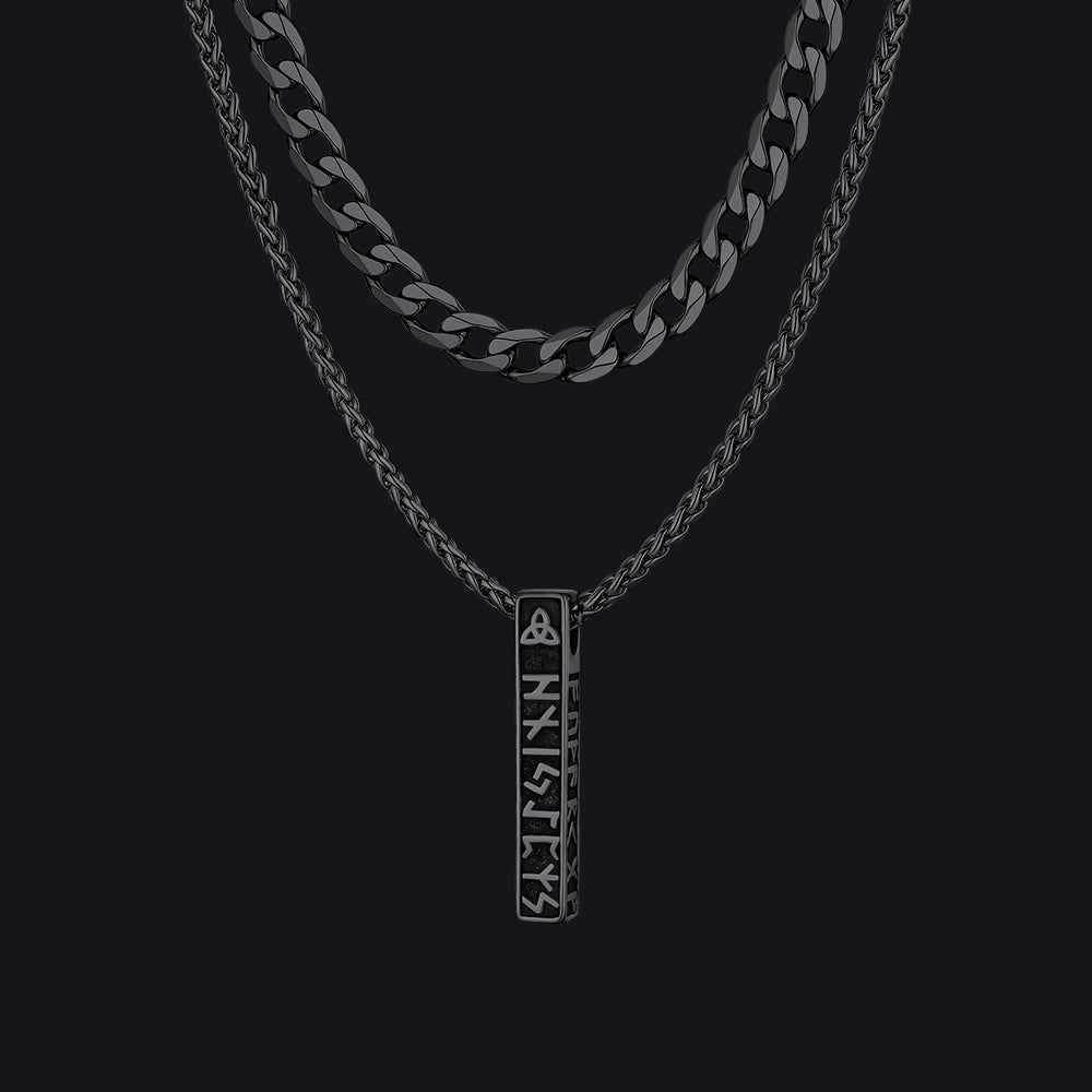 Cuban Chain & Viking Runes Bar Layered Necklaces Set for