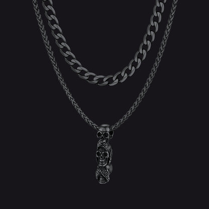 Cuban Curb Chain & Skull Layered Necklaces Set for