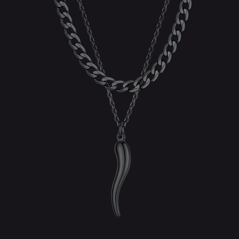 Cuban Chain & Italian Horn Layered Necklaces Set for
