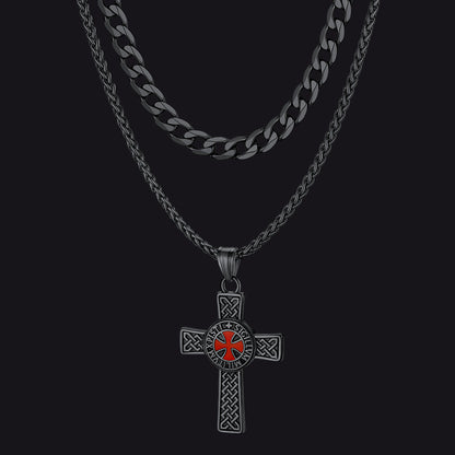 Cuban Chain & Celtic Cross Necklace Set for