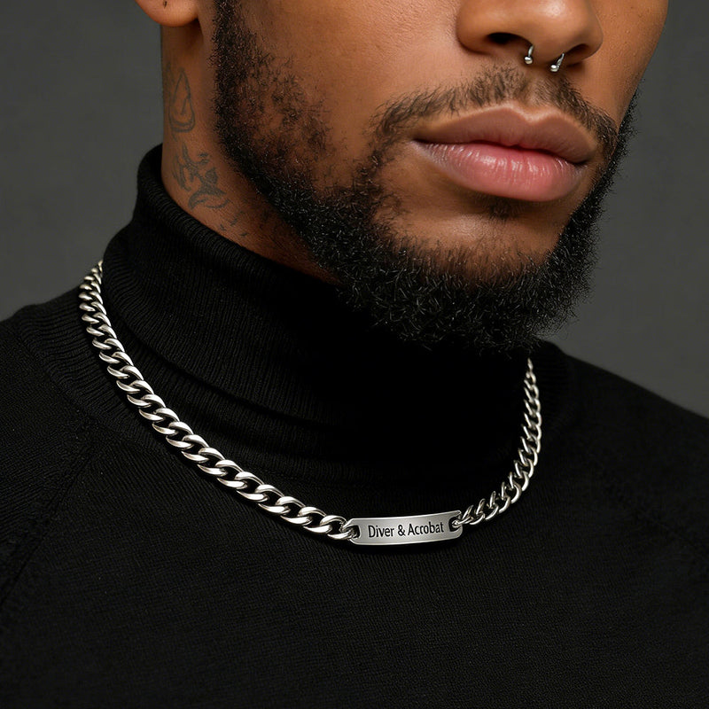 Personalized Engraved Nameplate Cuban Chain Choker Necklace for