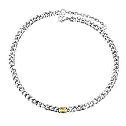 Birthstone Cuban Link Choker Chain Necklace for