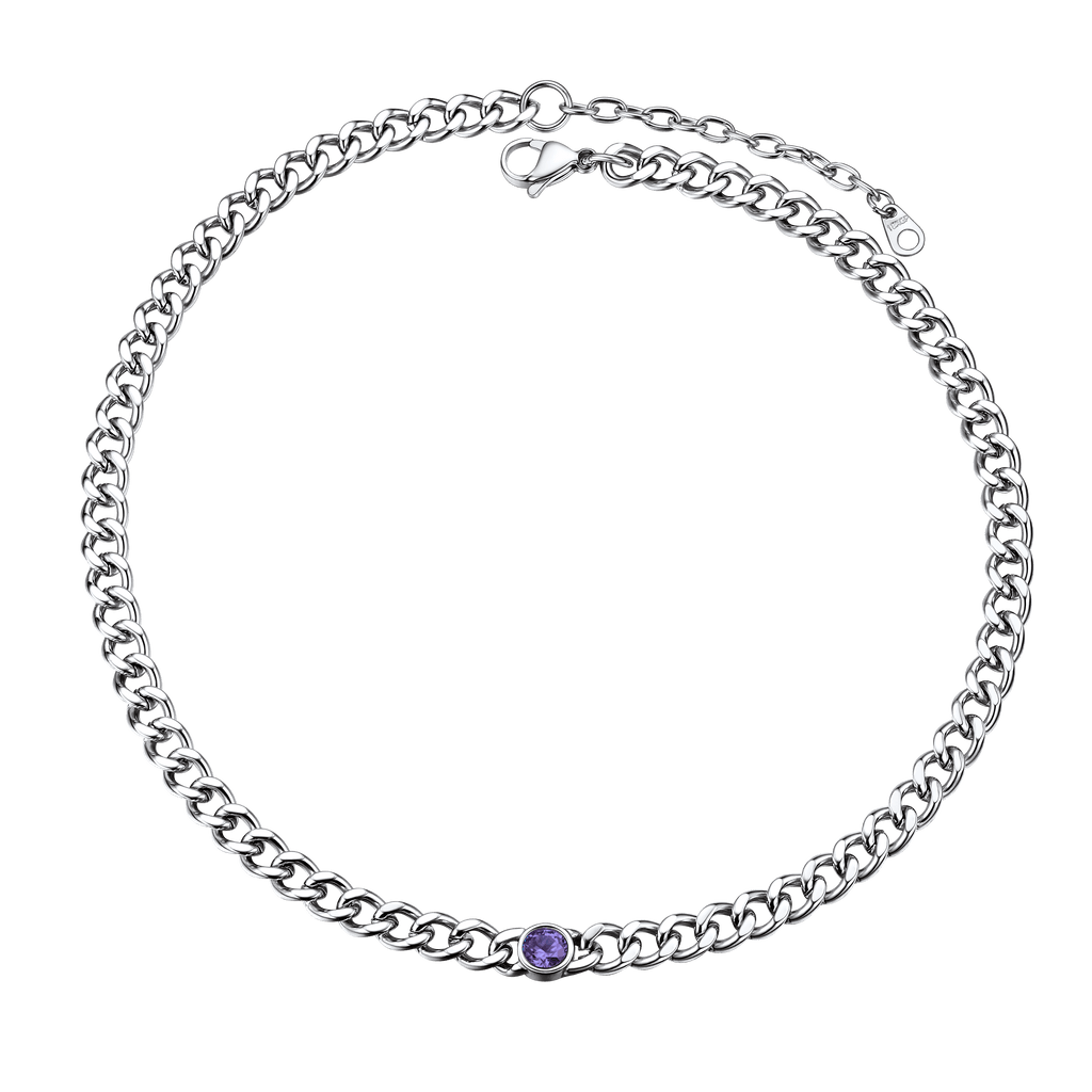 Birthstone Cuban Link Choker Chain Necklace for