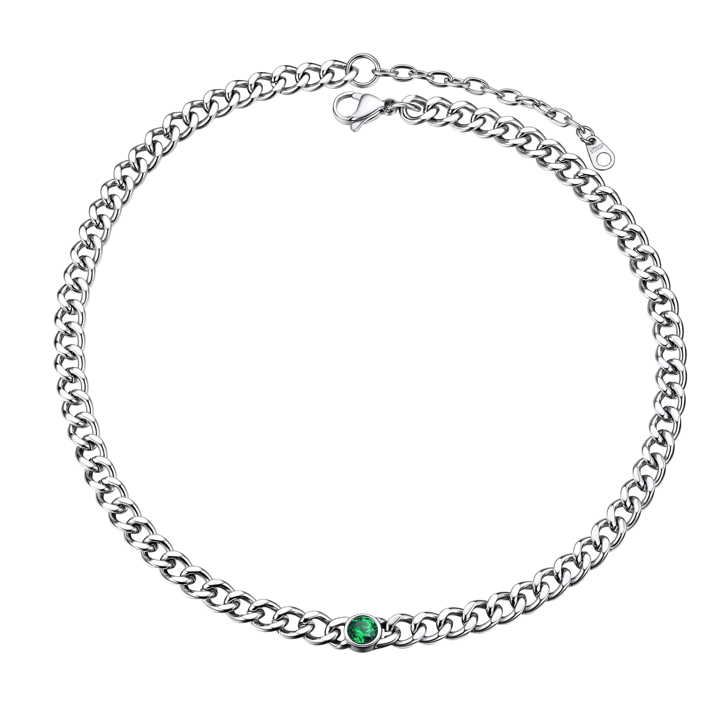 Birthstone Cuban Link Choker Chain Necklace for