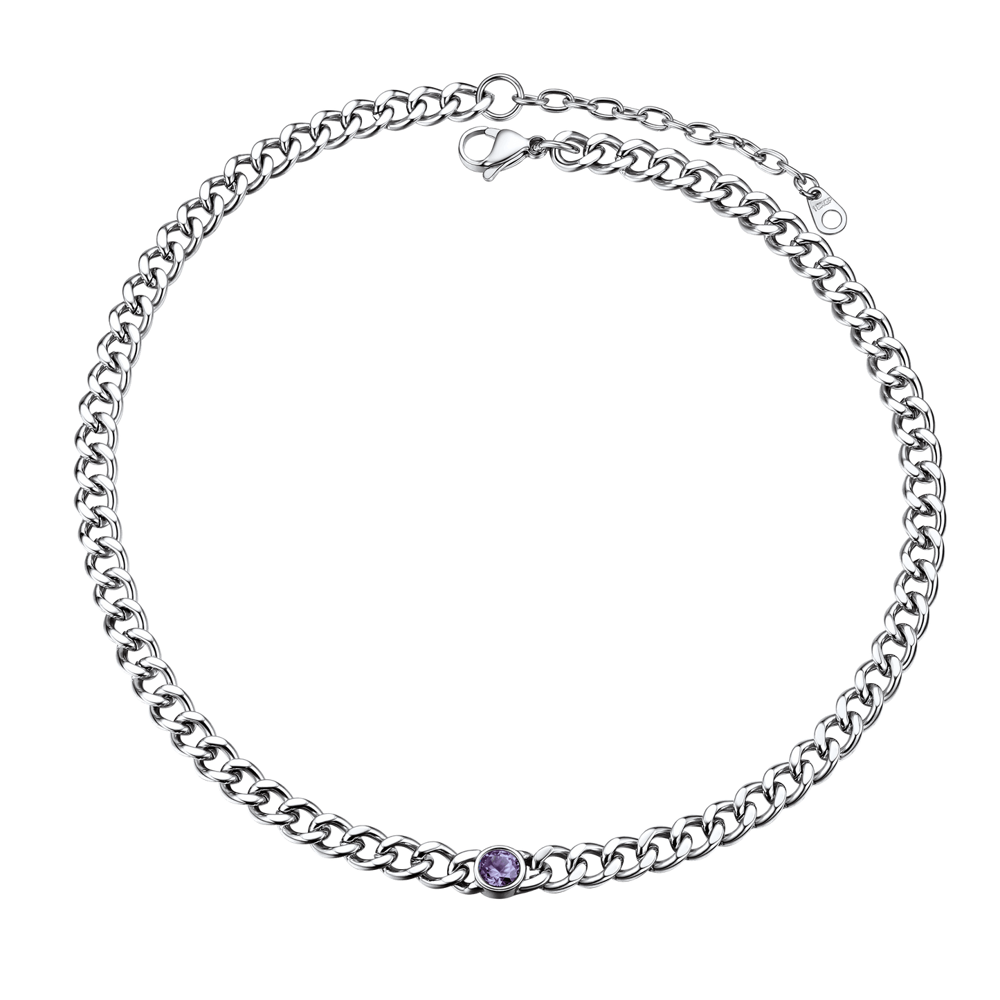 Birthstone Cuban Link Choker Chain Necklace for