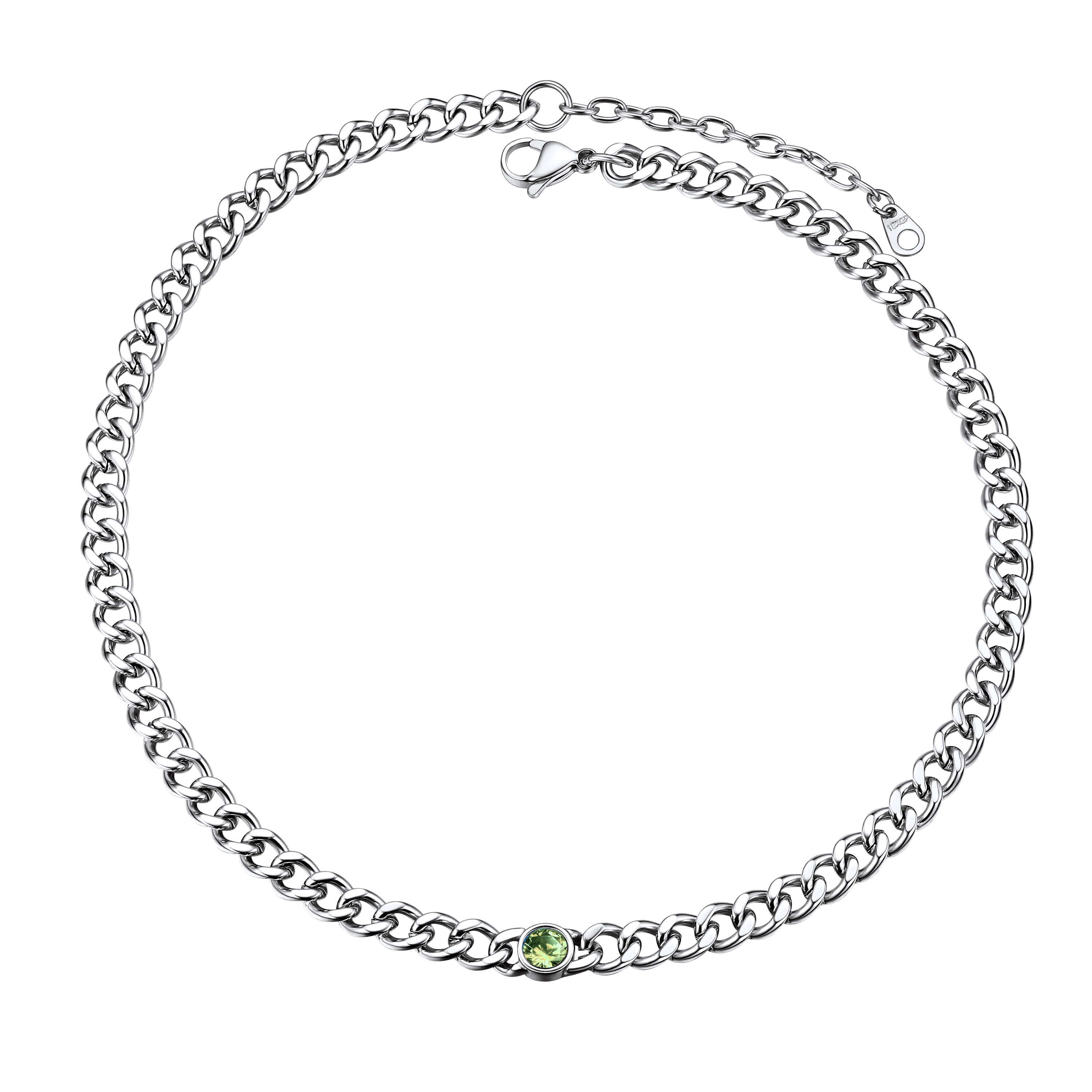 Birthstone Cuban Link Choker Chain Necklace for