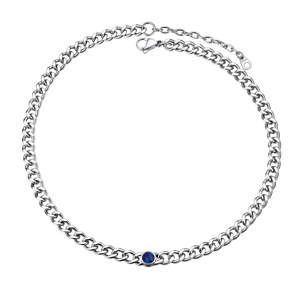 Birthstone Cuban Link Choker Chain Necklace for