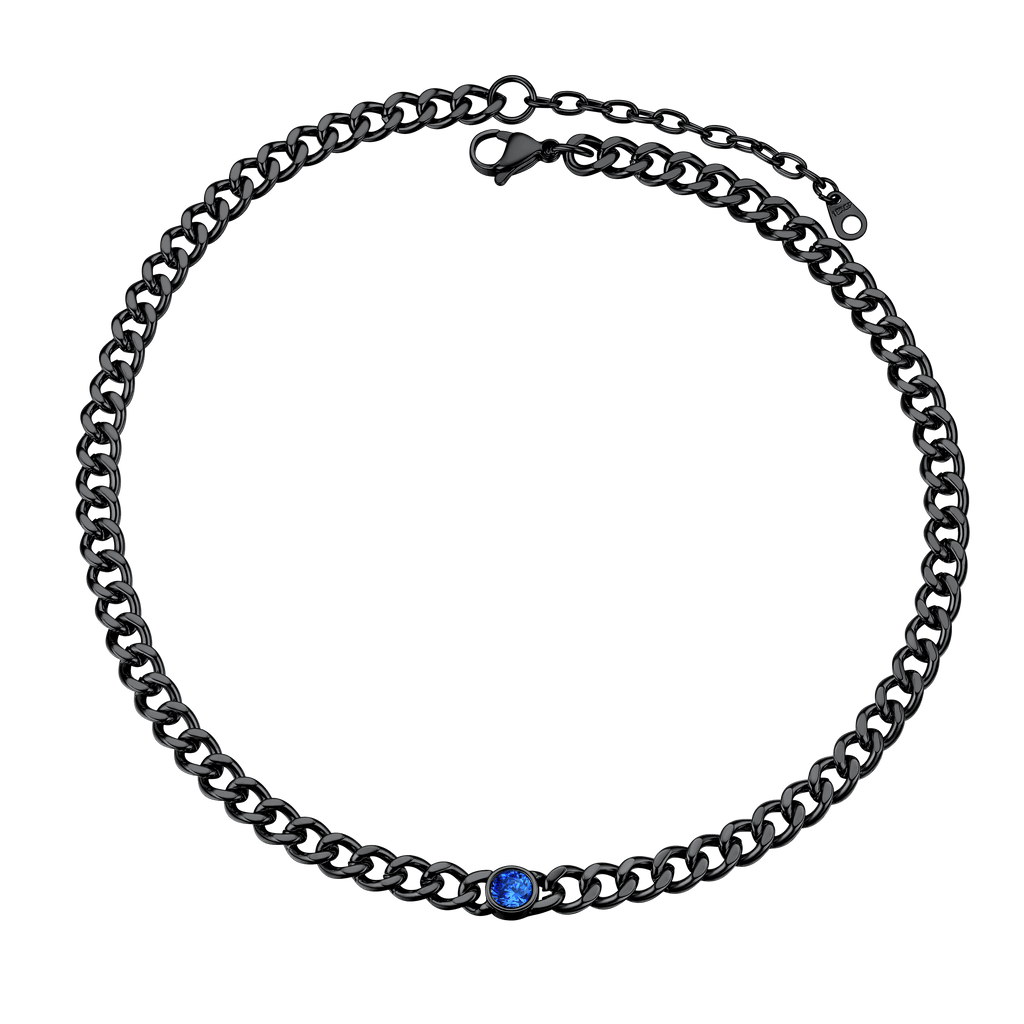 Birthstone Cuban Link Choker Chain Necklace for