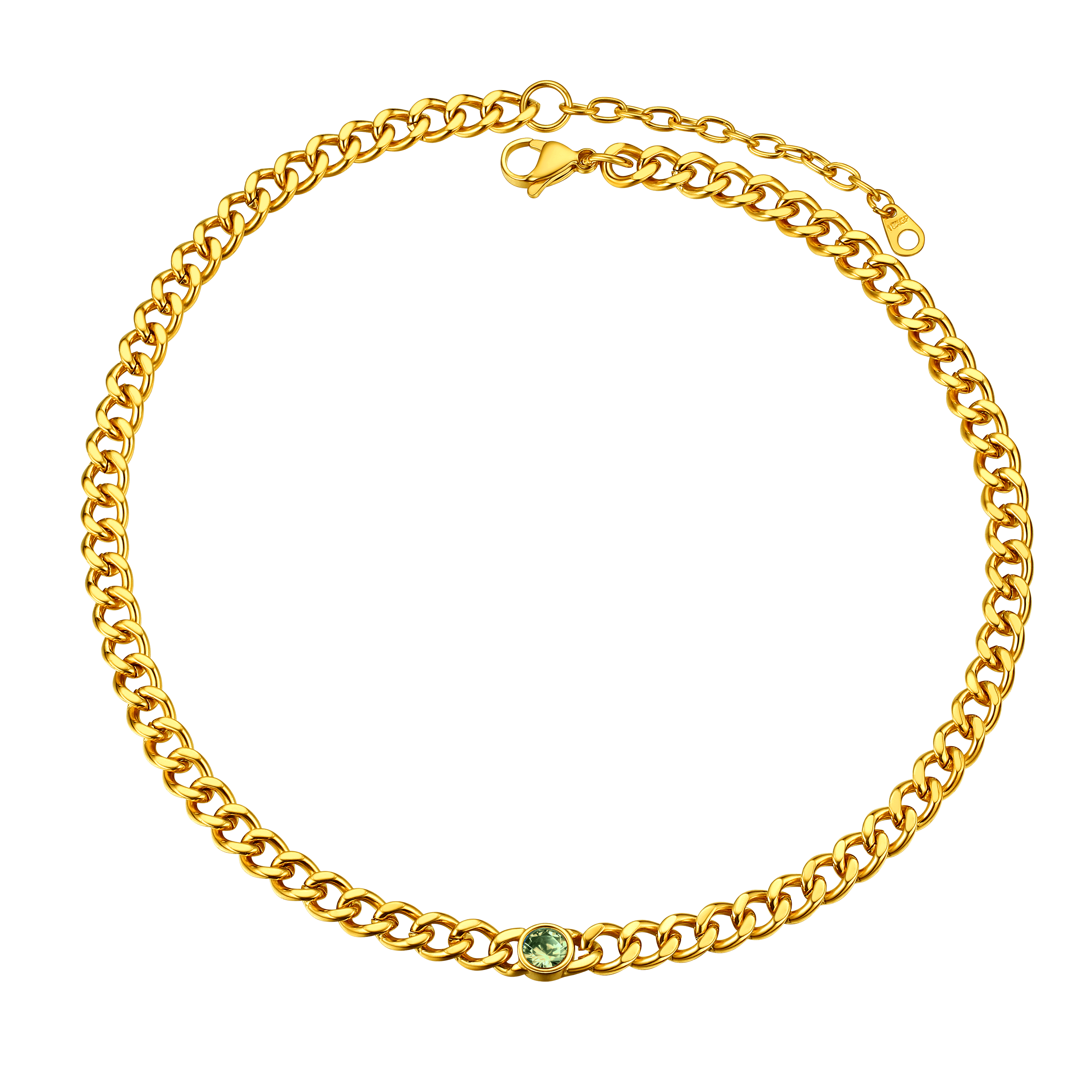 Birthstone Cuban Link Choker Chain Necklace for