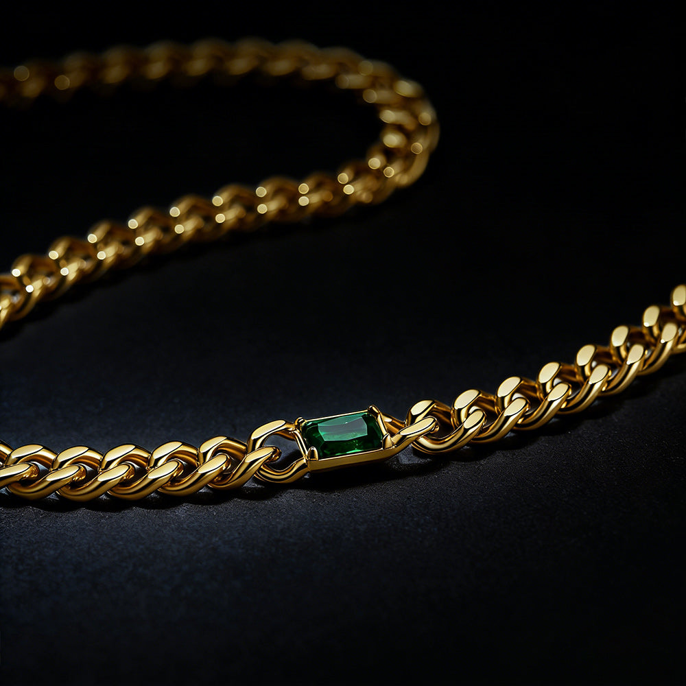 7mm Cuban Link Choker Necklace With Birthstone for