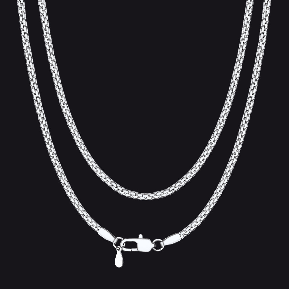 Flat Box Link Chain Stainless Steel Necklace for