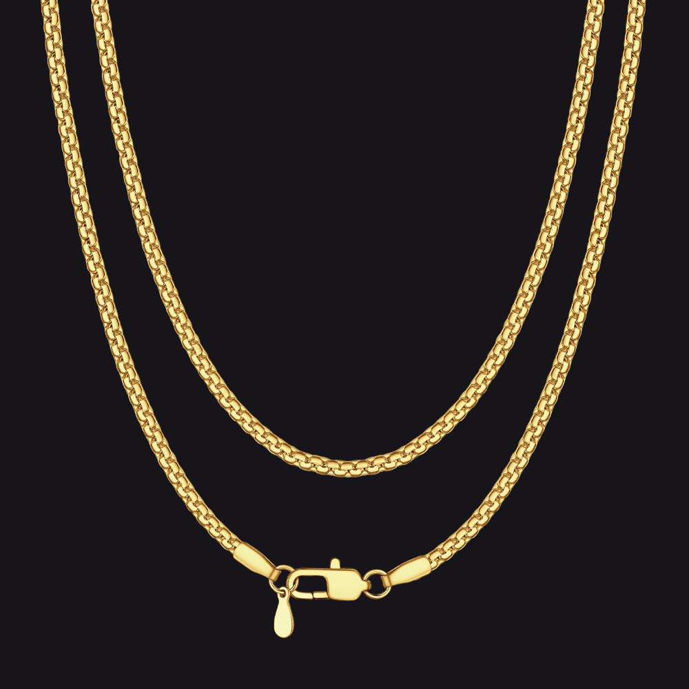 Flat Box Link Chain Stainless Steel Necklace for
