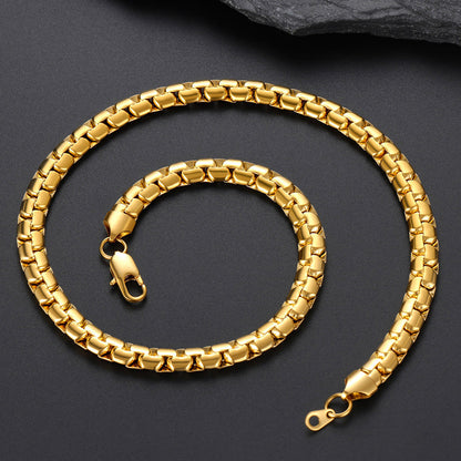 Flat Box Link Chain Stainless Steel Necklace for