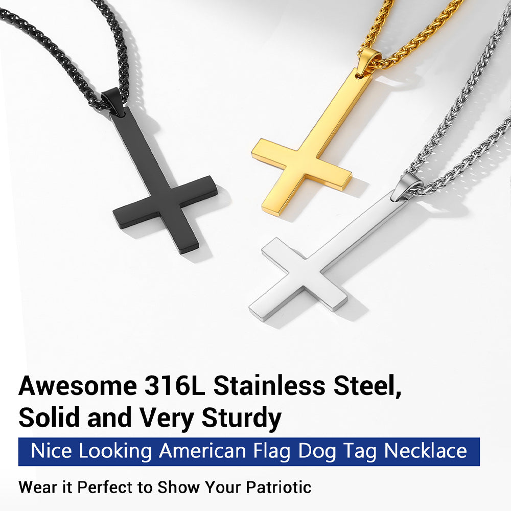 Stainless Steel Inverted Cross Pendant Necklace for