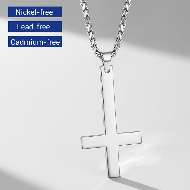 Stainless Steel Inverted Cross Pendant Necklace for