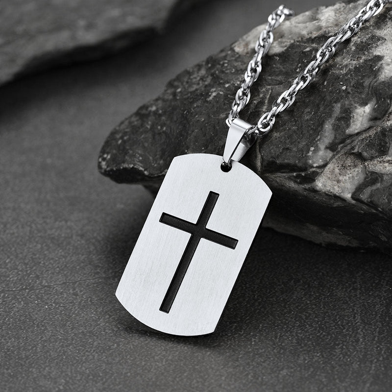 Christian Joshua 1:9 Dog Tag Cross Necklace for