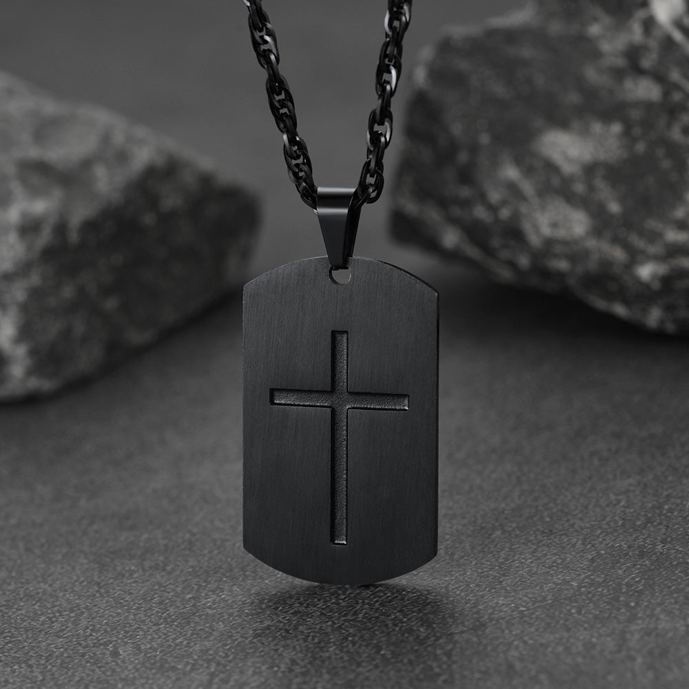 Christian Joshua 1:9 Dog Tag Cross Necklace for