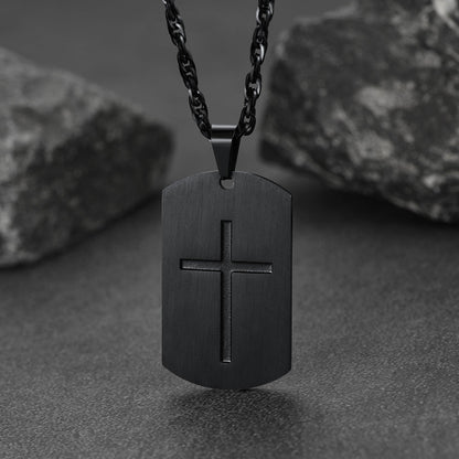 Cuban Chain & Joshua 1:9 Dog Tag Necklace Set for