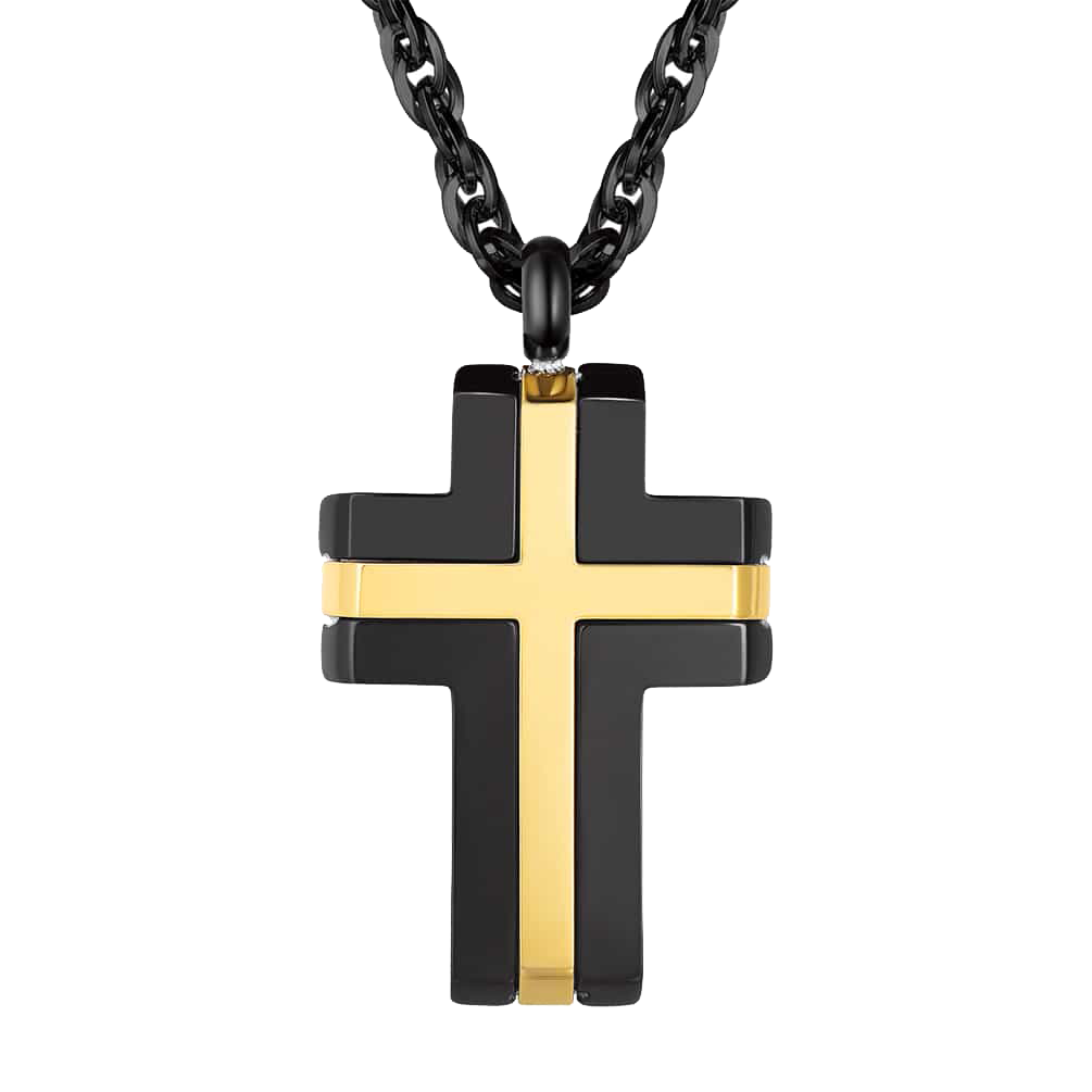 Stainless Steel Two Tone Cross Pendant Necklace for