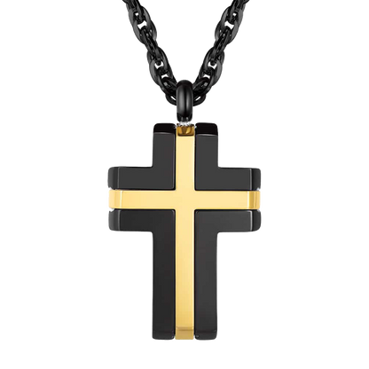 Stainless Steel Two Tone Cross Pendant Necklace for