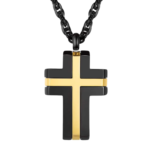 Stainless Steel Two Tone Cross Pendant Necklace for