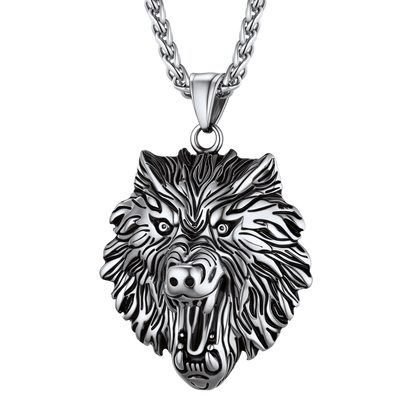 Flash Stainless Steel Fierce Wolf Head Necklace for Man