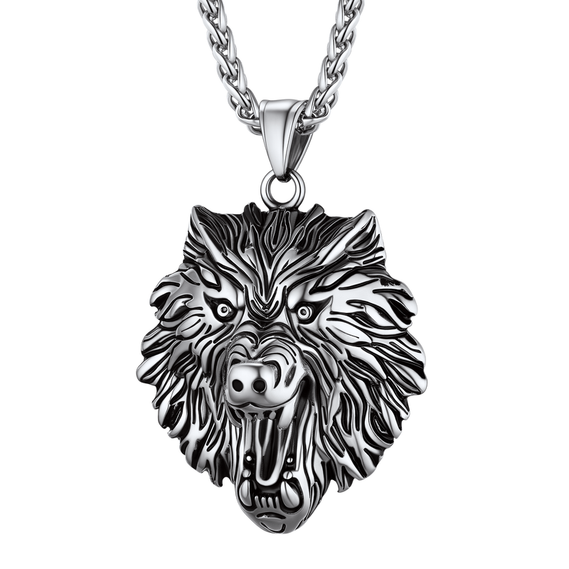 Flash Stainless Steel Fierce Wolf Head Necklace for Man