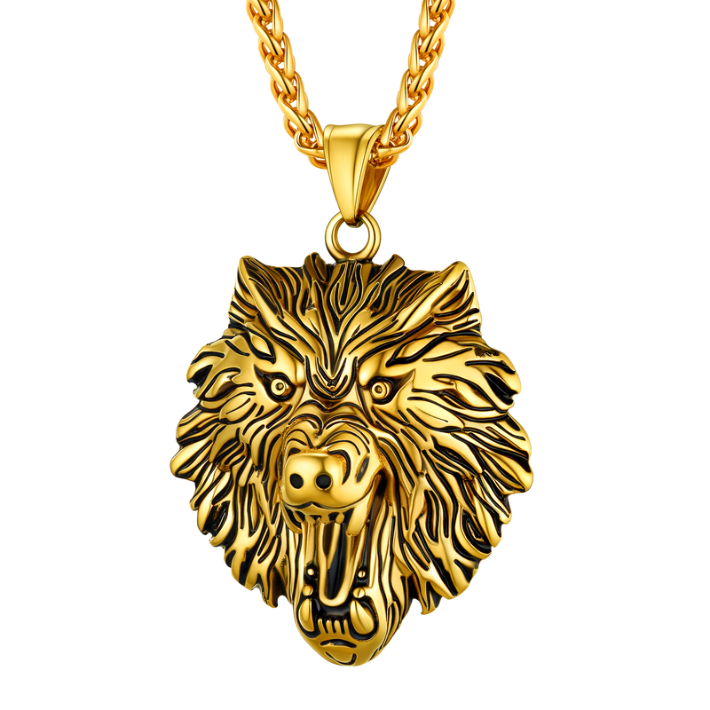Flash Stainless Steel Fierce Wolf Head Necklace for Man