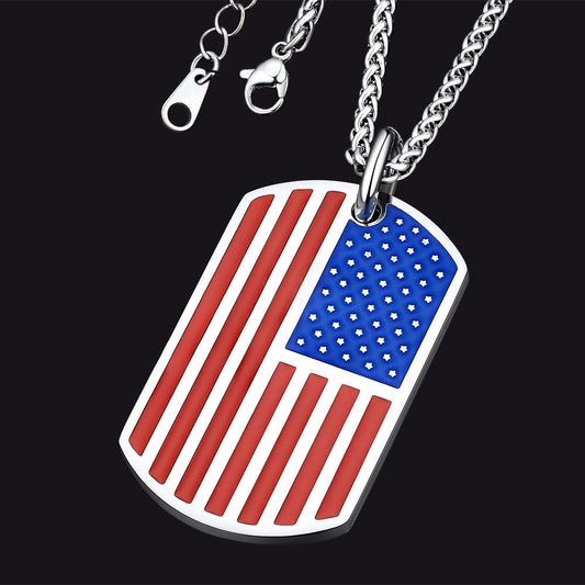 Engraved American Flag Dog Tag Necklace for